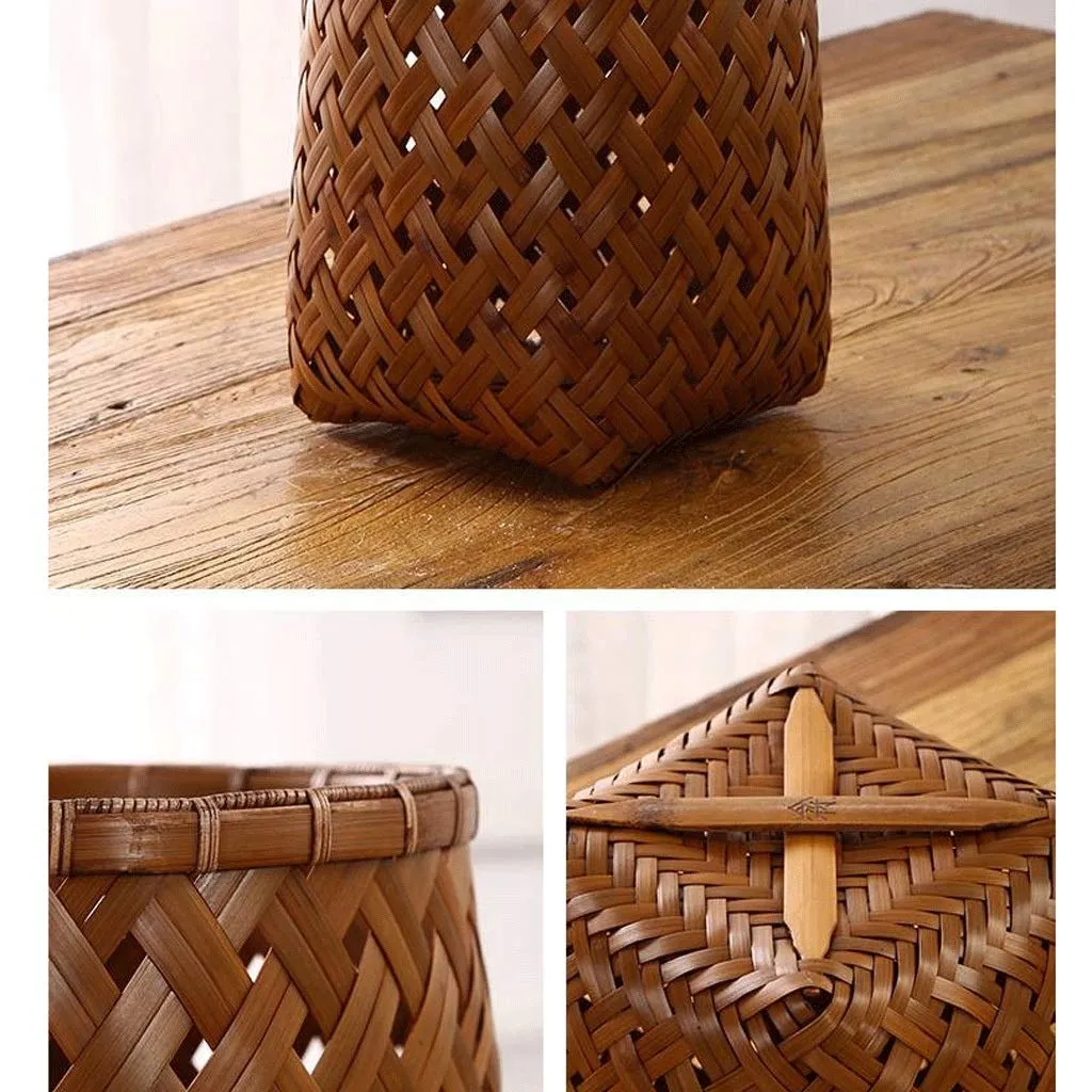 Trash Can Bamboo Weaving Trash Can Wastebasket Garbage Container Bin for Bathrooms Powder Rooms Kitchens Home Offices Natural/Tan Waste Basket (Color : Trash can Size : D) (Trash Can D)