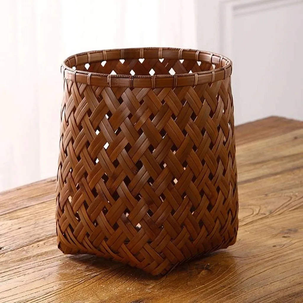 Trash Can Bamboo Weaving Trash Can Wastebasket Garbage Container Bin for Bathrooms Powder Rooms Kitchens Home Offices Natural/Tan Waste Basket (Color : Trash can Size : D) (Trash Can D)
