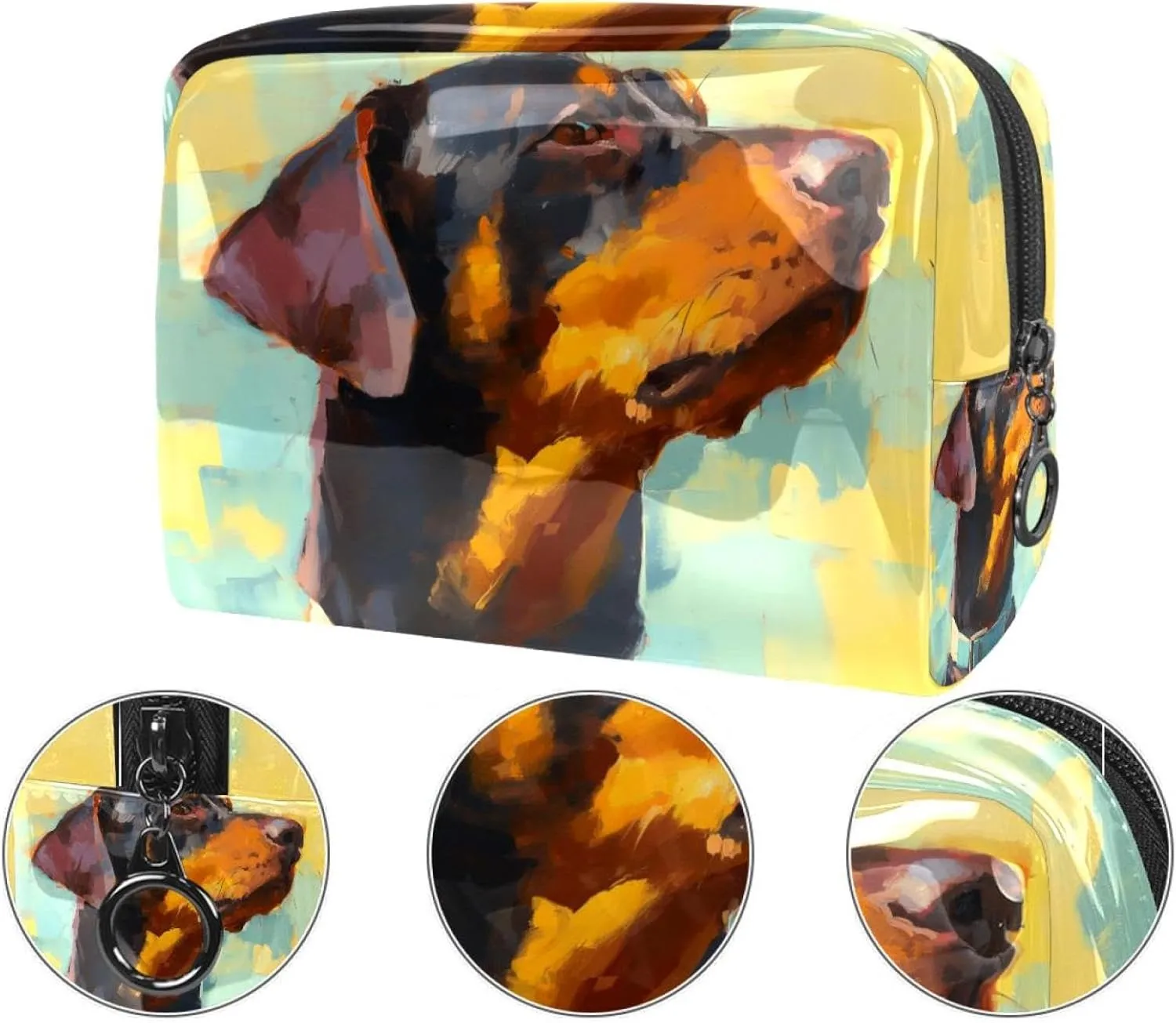 Travel Makeup Bag Brown Dog Painting Cosmetic Bag Waterproof Toiletry Bag Portable Pouch For Women 7.3x3x5.1in
