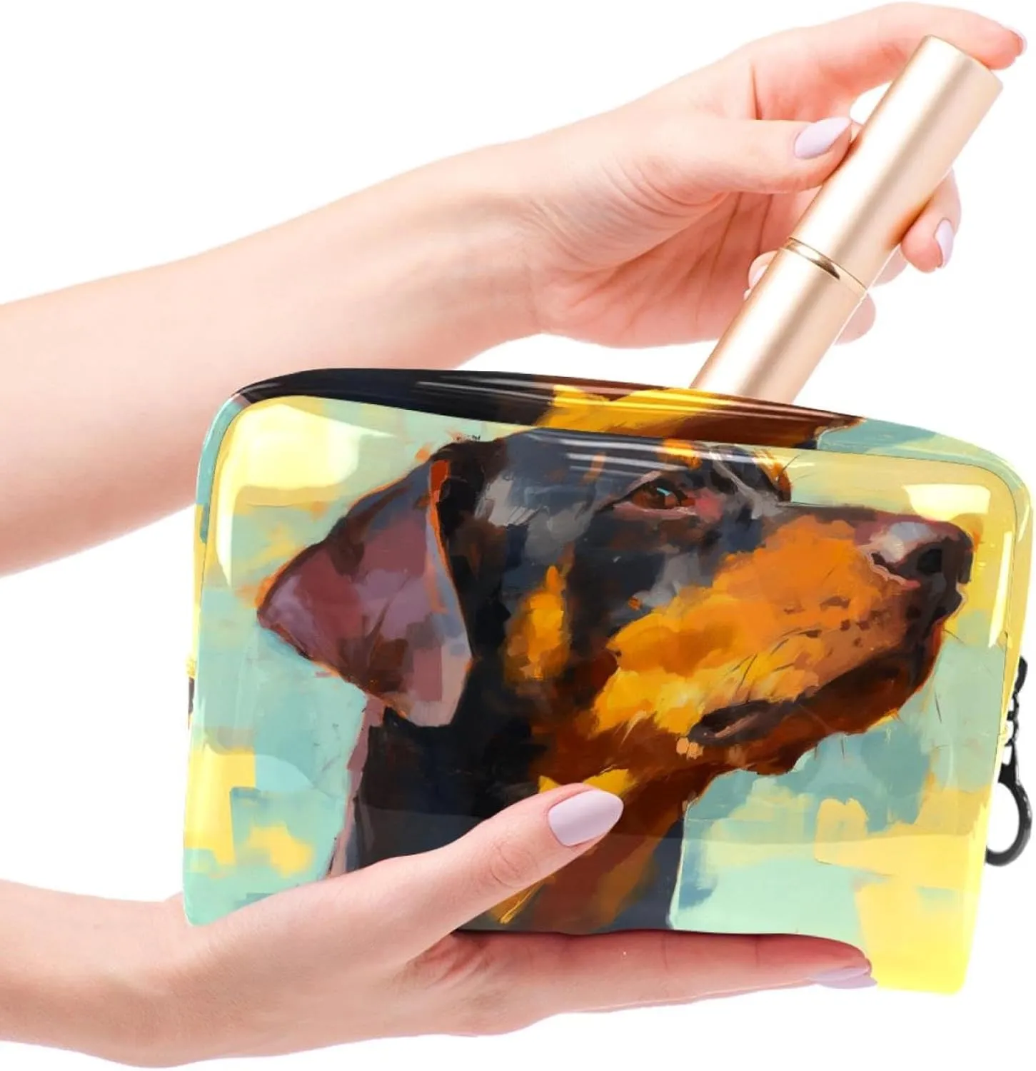 Travel Makeup Bag Brown Dog Painting Cosmetic Bag Waterproof Toiletry Bag Portable Pouch For Women 7.3x3x5.1in