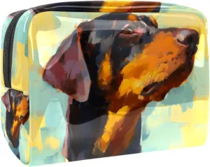 Travel Makeup Bag Brown Dog Painting Cosmetic Bag Waterproof Toiletry Bag Portable Pouch For Women 7.3x3x5.1in