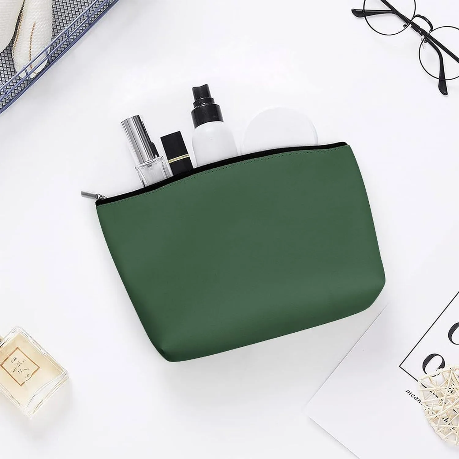 Travel Makeup Bag, Dark Green Solid Color Vivid Simple Cosmetic Bags for Women Large Capacity Waterproof Toiletry Pouch Make up Organizer