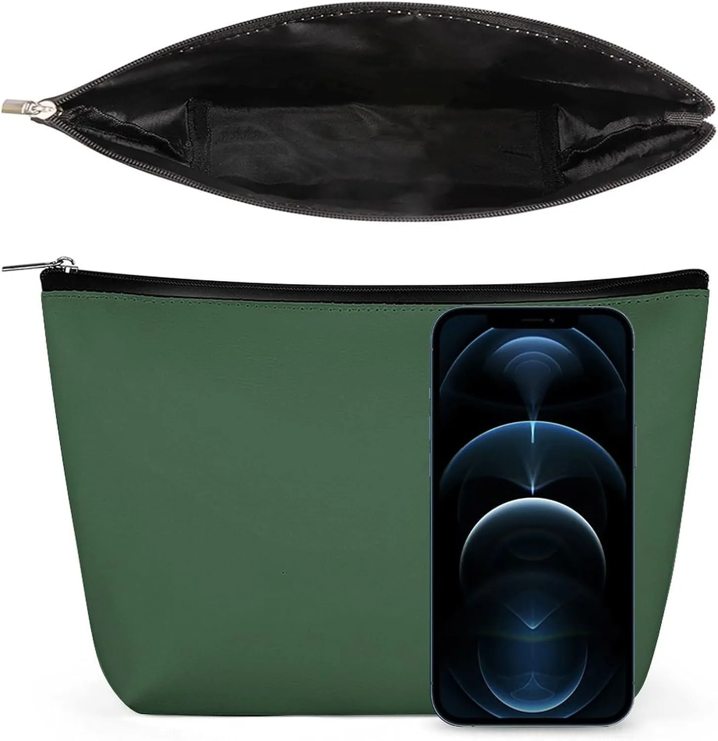 Travel Makeup Bag, Dark Green Solid Color Vivid Simple Cosmetic Bags for Women Large Capacity Waterproof Toiletry Pouch Make up Organizer