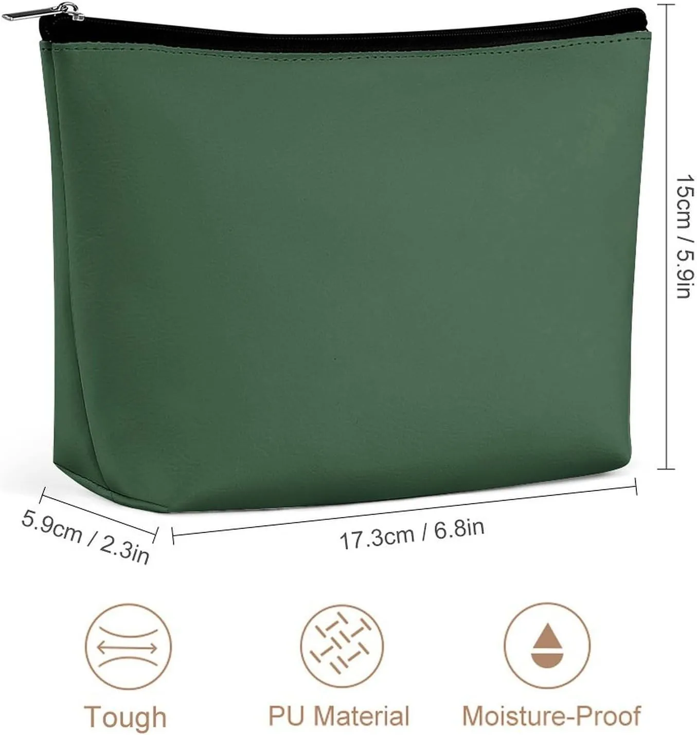Travel Makeup Bag, Dark Green Solid Color Vivid Simple Cosmetic Bags for Women Large Capacity Waterproof Toiletry Pouch Make up Organizer