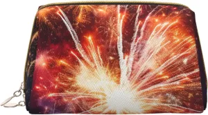 Travel Makeup Bag for Women Large Capacity Cosmetic Bags PU Leather Waterproof Toiletry Bag Explosion Firework Makeup Pouch Portable Wide Open Make Up Organizer with Zipper