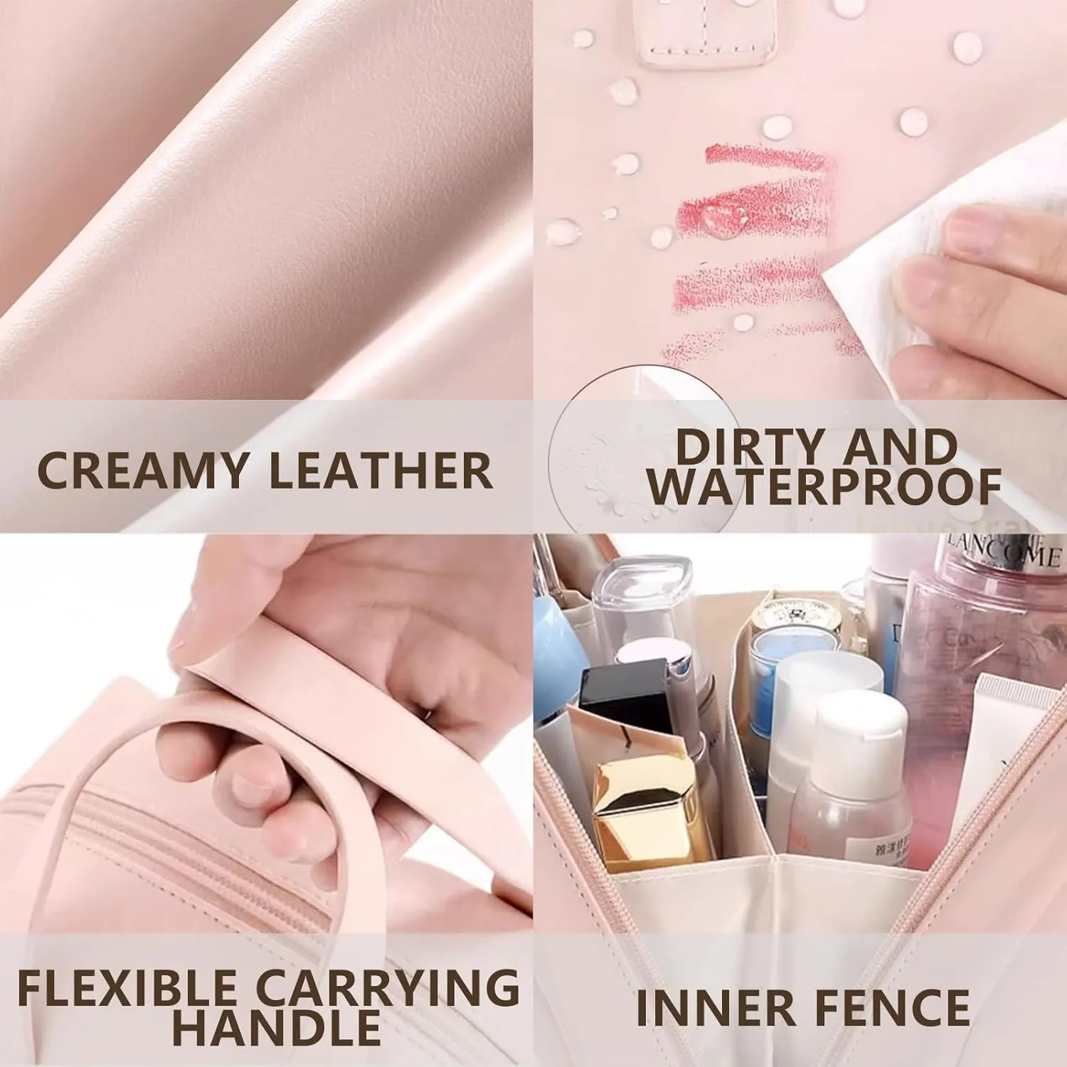 Travel Makeup Bag, Large Capacity Cosmetic Bag for Women, Fashion Portable Waterproof Toiletry Bag with Brush Compartment Makeup Storage Bag, White
