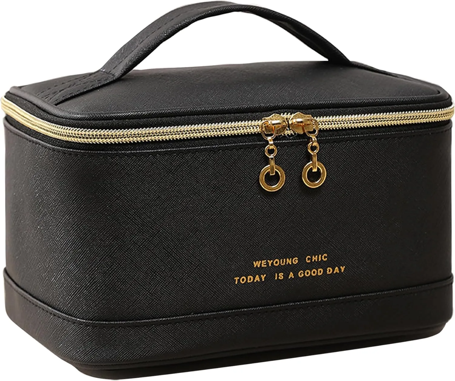Travel Makeup Bag, Large Portable Cosmetic Bag, Waterproof PU Leather Makeup Bag Organizer for Women, Toiletry Bag with Handle and Brush Compartment for Cosmetics & Toiletries New(Black)