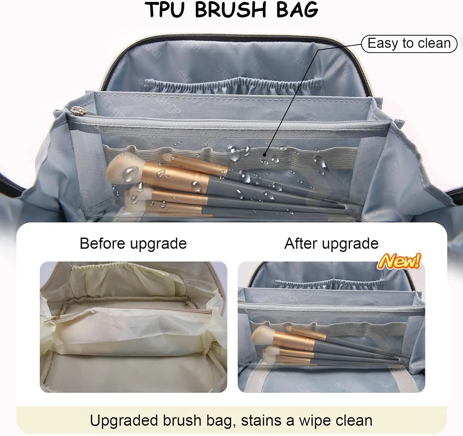 Travel Makeup Bag Organizer Cosmetic Bag: 3 Pcs Set Make up Bags for Women with Handle - Waterproof Vegan Leather Toiletry Bags with Comparments (Beige)