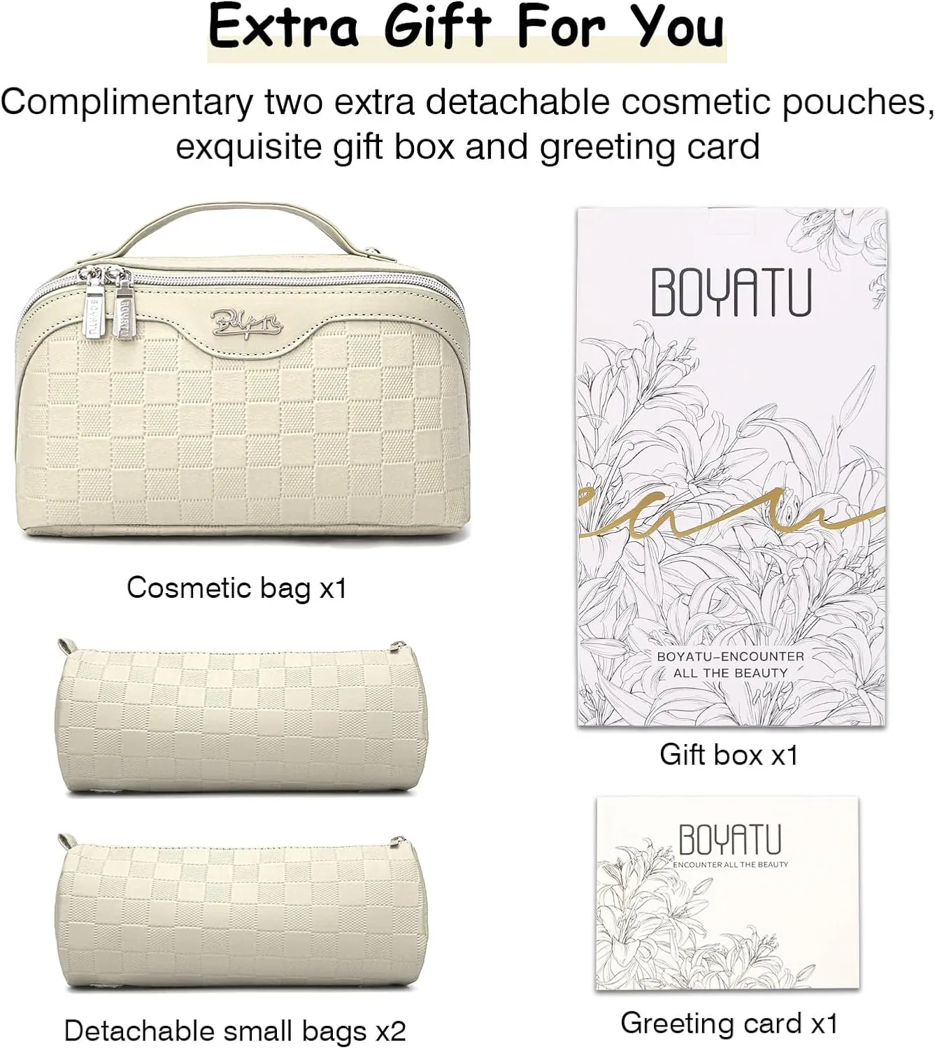 Travel Makeup Bag Organizer Cosmetic Bag: 3 Pcs Set Make up Bags for Women with Handle - Waterproof Vegan Leather Toiletry Bags with Comparments (Beige)