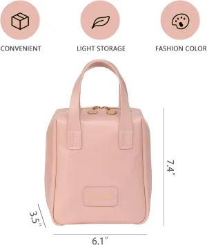 Travel Makeup Bag,Travel Cosmetic Bags, Waterproof Cosmetic Bag, PU Leather Handheld Cosmetic Organizer with Top Handle (Pink)