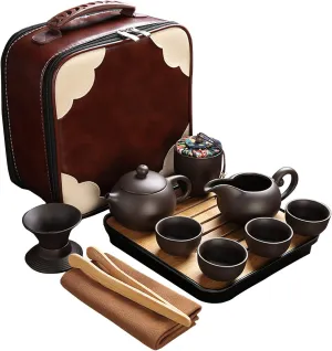 Travel Tea Sets 12 PACK Ceramic Teapot, Chinese Tea Pot Cup Set with Tray Infuser,Purple Clay Teapot,Teacups,Tea Canister,Bamboo Tray in One Tea Gift Bag for Outdoor Home Business