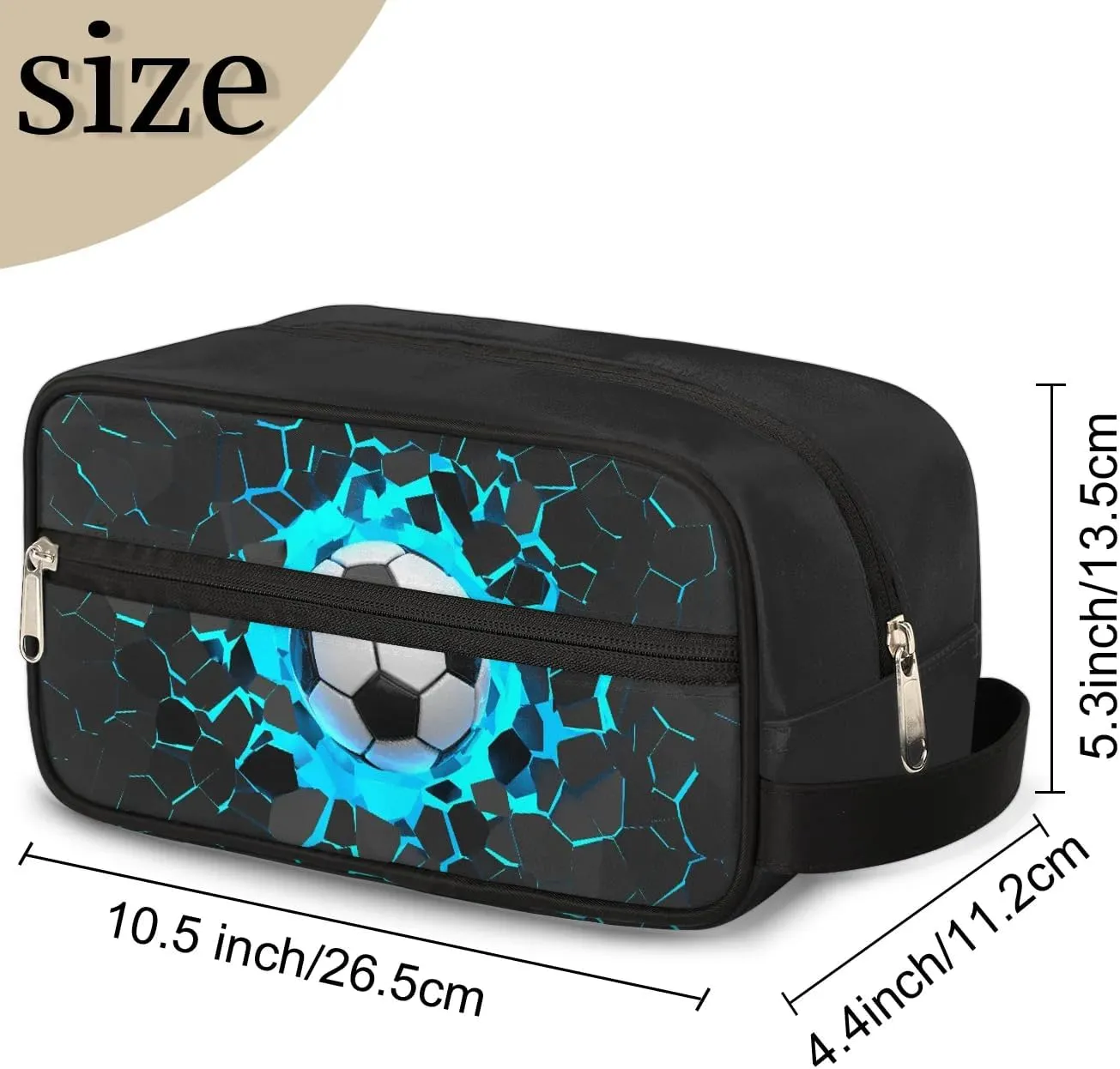 Travel Toiletry Bag for Boys Kids, Blue 3D Soccer Waterproof Hanging Dopp Kit for Men, Shaving Bag with Large Capacity for Travel, Sports, Shower