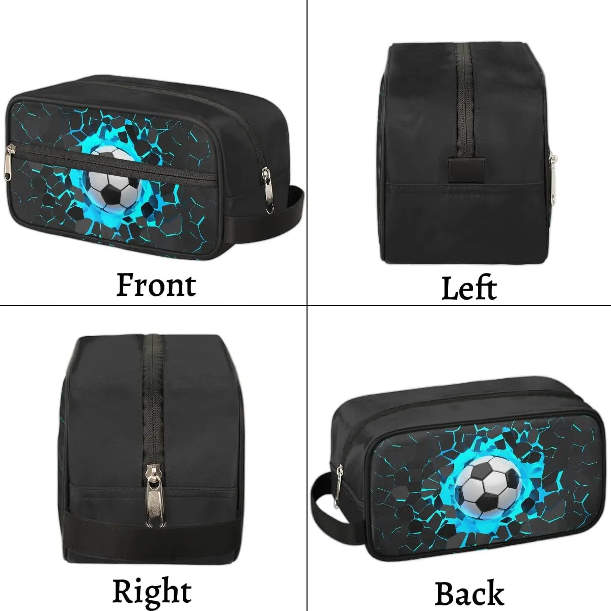 Travel Toiletry Bag for Boys Kids, Blue 3D Soccer Waterproof Hanging Dopp Kit for Men, Shaving Bag with Large Capacity for Travel, Sports, Shower