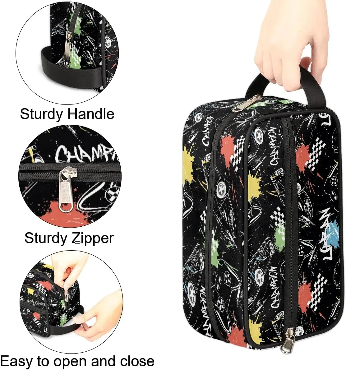 Travel Toiletry Bag for Boys Kids, Waterproof Hanging Dopp Kit for Men, Shaving Bag with Large Capacity for Travel, Sports, Shower (Game Gamepad)