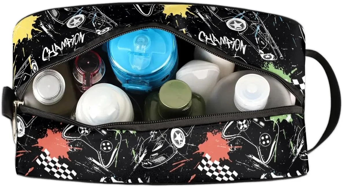 Travel Toiletry Bag for Boys Kids, Waterproof Hanging Dopp Kit for Men, Shaving Bag with Large Capacity for Travel, Sports, Shower (Game Gamepad)