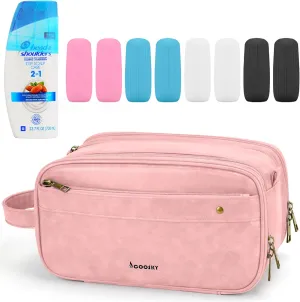 Travel Toiletry Bag for Women, Large Hanging Toiletries Organizer Bags for Man, Cruise Ship Essentials, Water-resistant Shaving Case, PU Leather Makeup Accessories, Cosmetic Dopp Kit, Pink