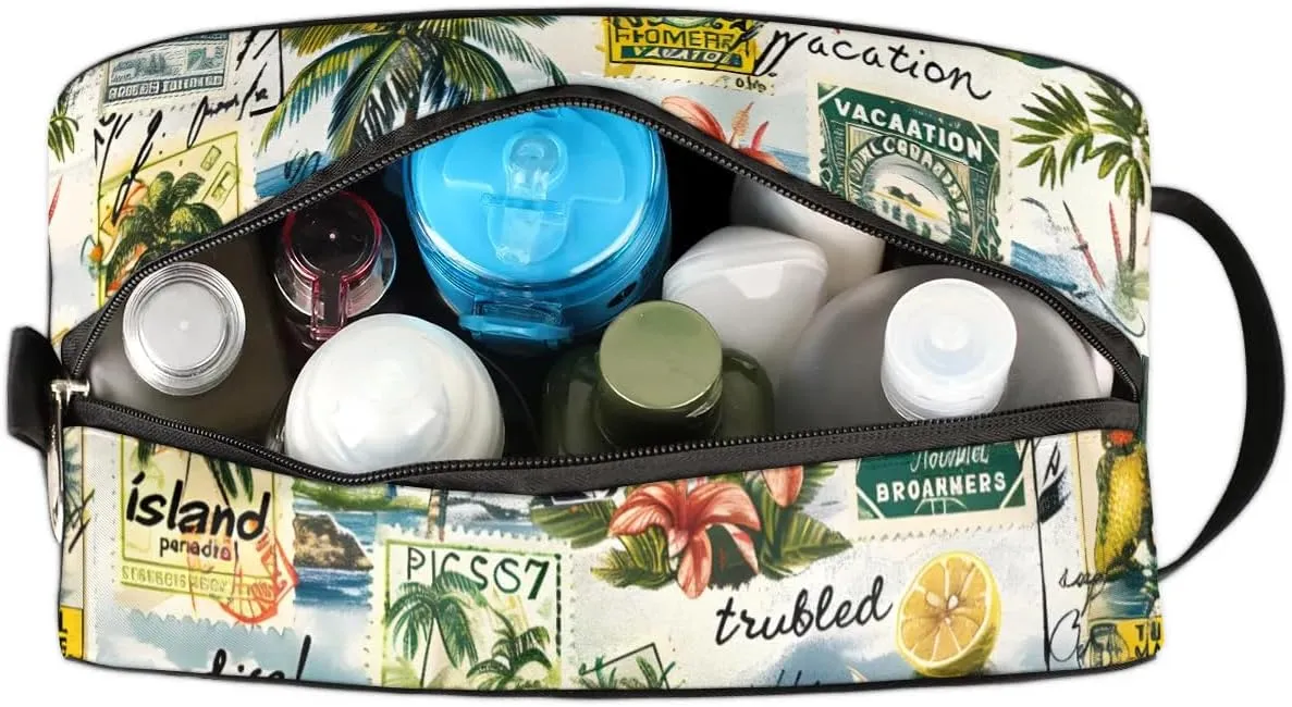 Travel Toiletry Bag for Women Men Palm Trees Lemon Flower Hanging Cosmetic Bag Waterproof Makeup Bag for Shaving Makeup Toothbrush & Travel Essentials