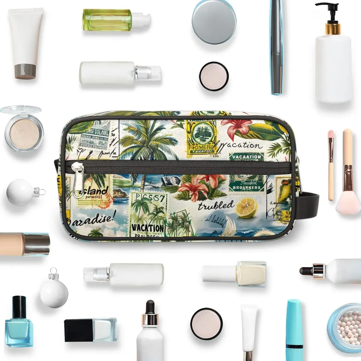 Travel Toiletry Bag for Women Men Palm Trees Lemon Flower Hanging Cosmetic Bag Waterproof Makeup Bag for Shaving Makeup Toothbrush & Travel Essentials