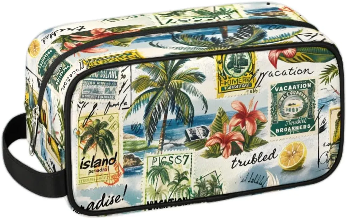 Travel Toiletry Bag for Women Men Palm Trees Lemon Flower Hanging Cosmetic Bag Waterproof Makeup Bag for Shaving Makeup Toothbrush & Travel Essentials