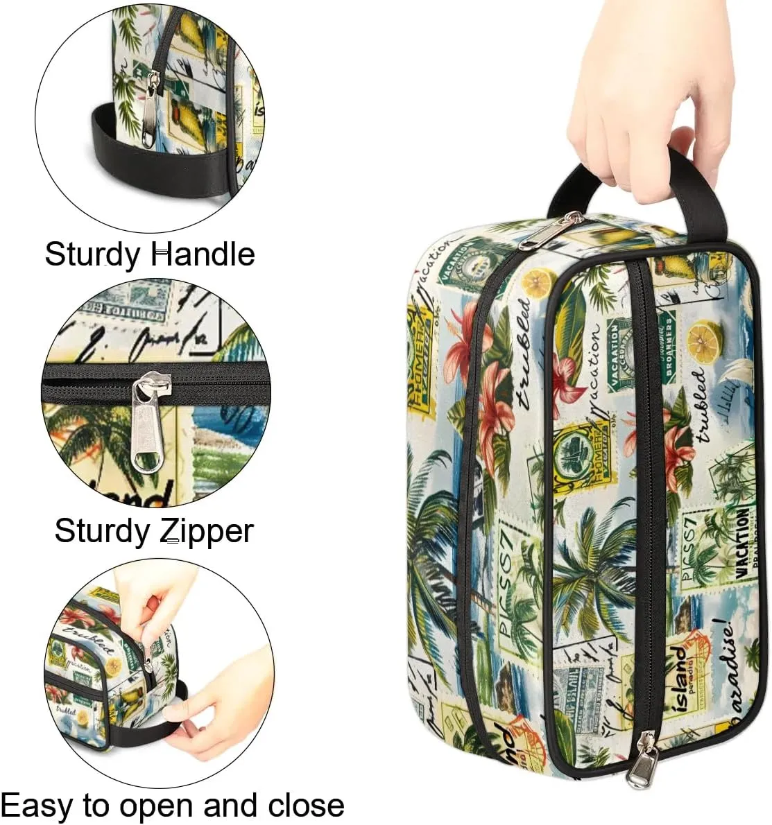 Travel Toiletry Bag for Women Men Palm Trees Lemon Flower Hanging Cosmetic Bag Waterproof Makeup Bag for Shaving Makeup Toothbrush & Travel Essentials