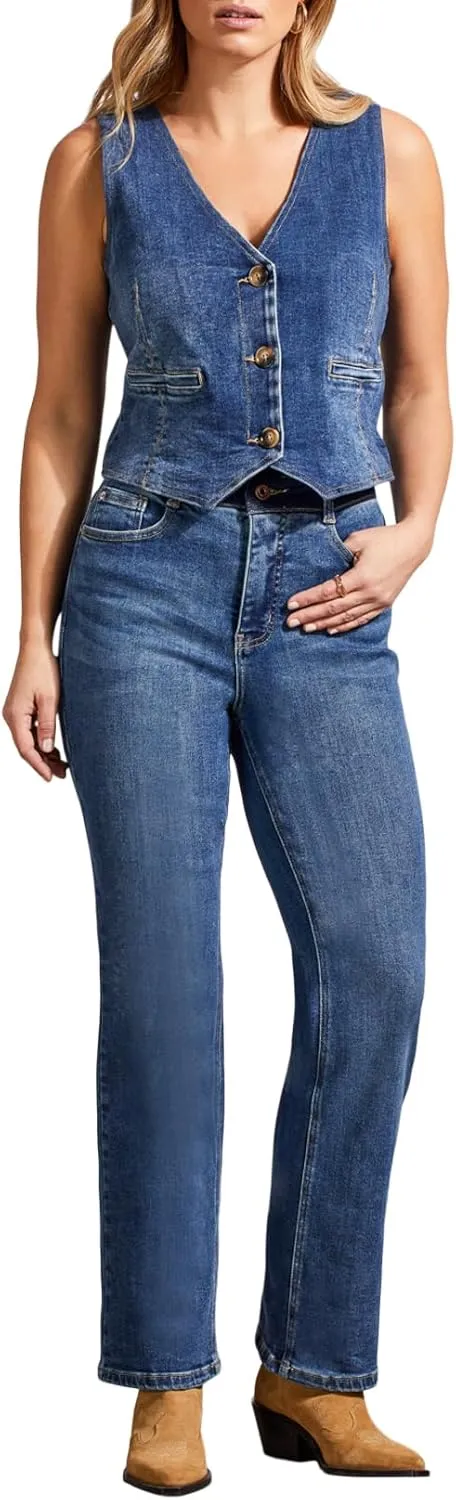 Tribal womens Women's Brooke High-rise Microflare Jeans With Contrast Waistband