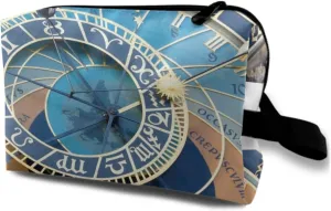 TropicalLife NIXUX Cosmetic Bag for Women Astronomical Clock Pattern Make up Bag Travel Waterproof Toiletry Bag Zipper Portable Small Pencil Brushes Bag with Handle Strap