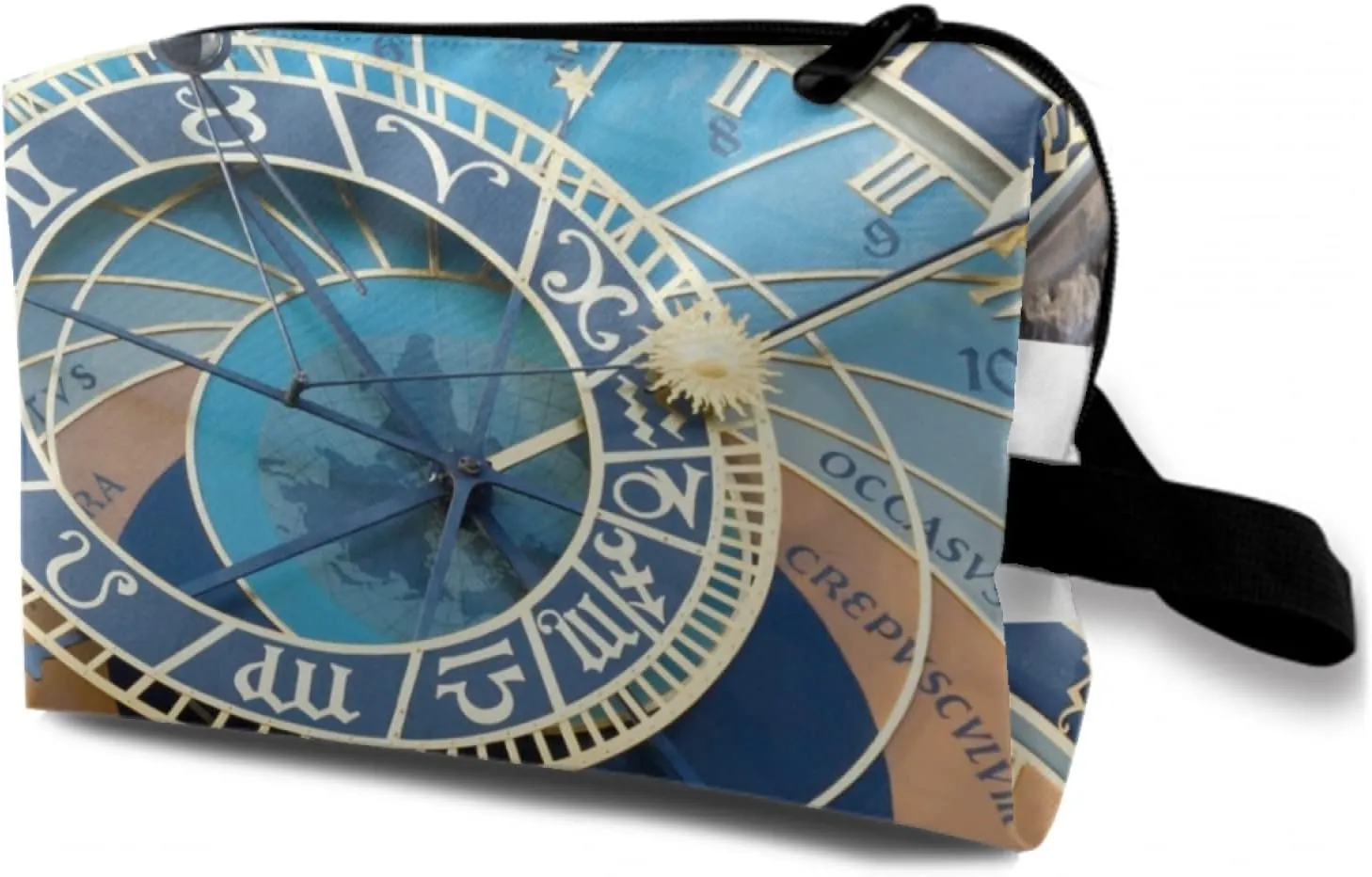 TropicalLife NIXUX Cosmetic Bag for Women Astronomical Clock Pattern Make up Bag Travel Waterproof Toiletry Bag Zipper Portable Small Pencil Brushes Bag with Handle Strap