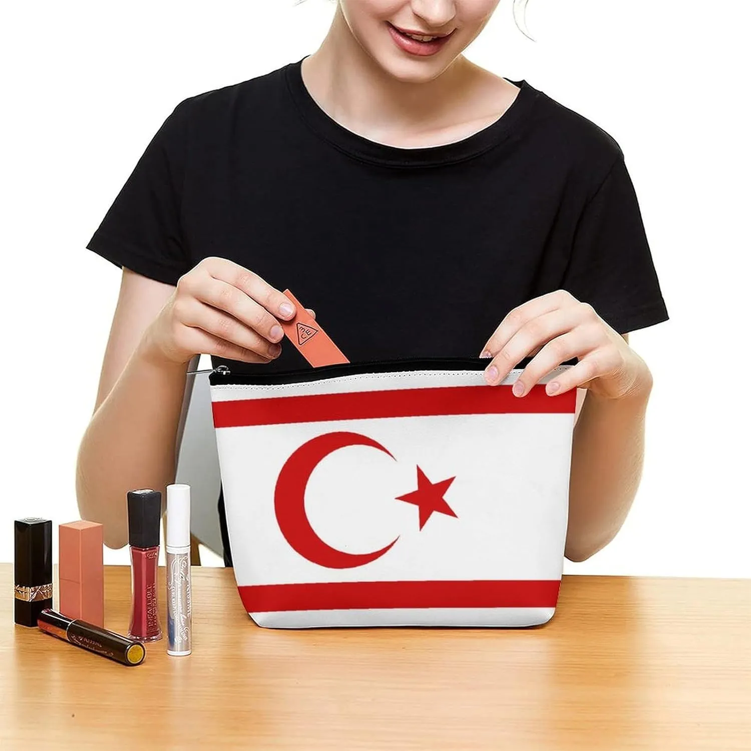 Turkish Republic Northern Cyprus Flag Travel-Friendly Cosmetic Bag Makeup Organizer Pouch for Women and Girls