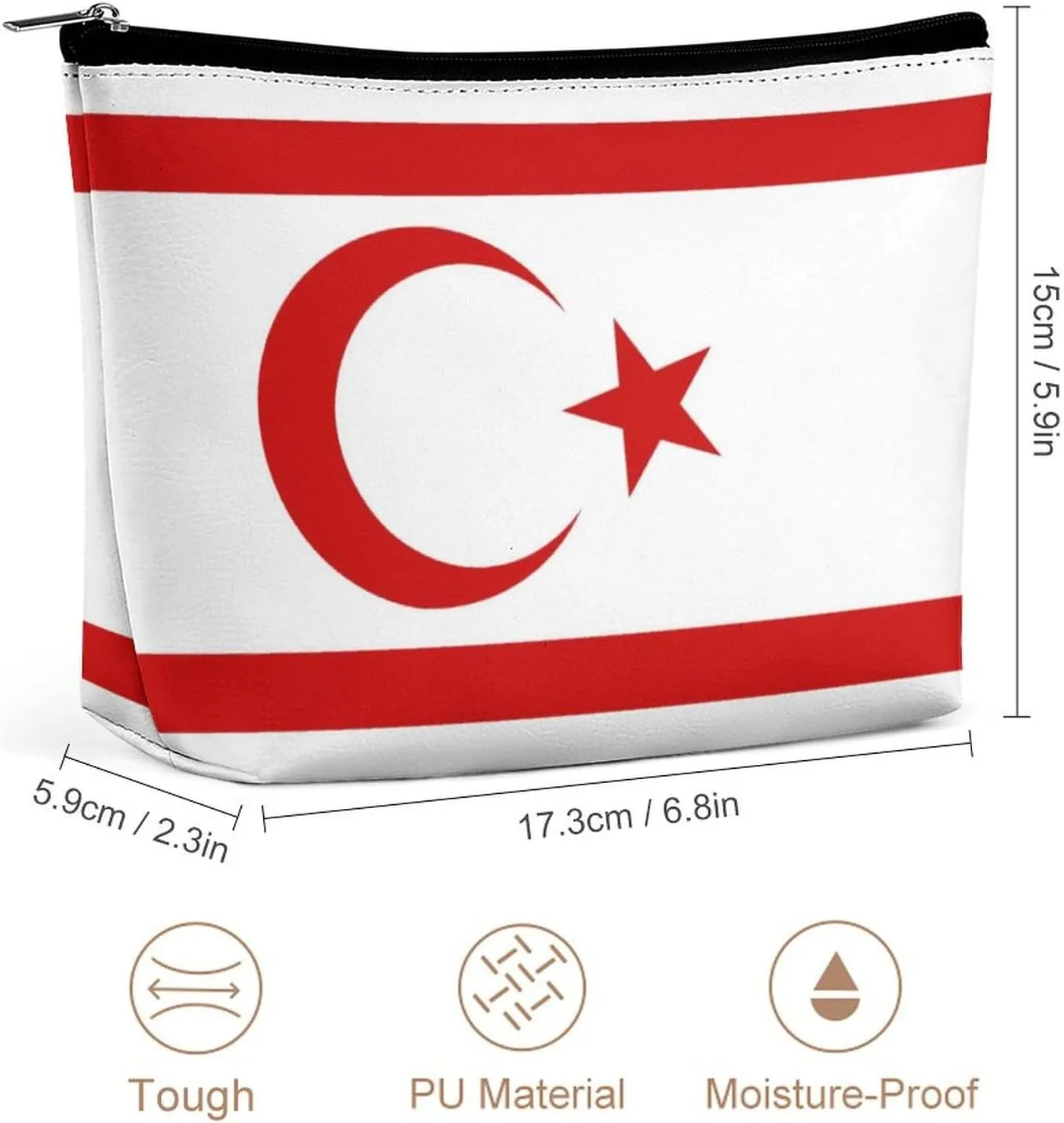 Turkish Republic Northern Cyprus Flag Travel-Friendly Cosmetic Bag Makeup Organizer Pouch for Women and Girls