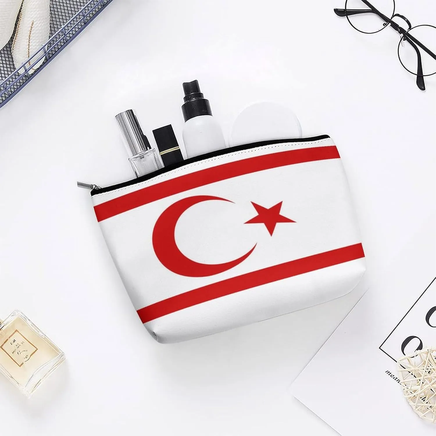 Turkish Republic Northern Cyprus Flag Travel-Friendly Cosmetic Bag Makeup Organizer Pouch for Women and Girls
