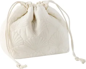 uekeboag White Shells Drawstring Quilted Cotton Makeup Pouch,Coquette Quilted Toiletry Bag for Women and Girls, Floral Coquette Organizer Bag, Aesthetic Travel Cosmetic Bags(White Shells Drawstring)