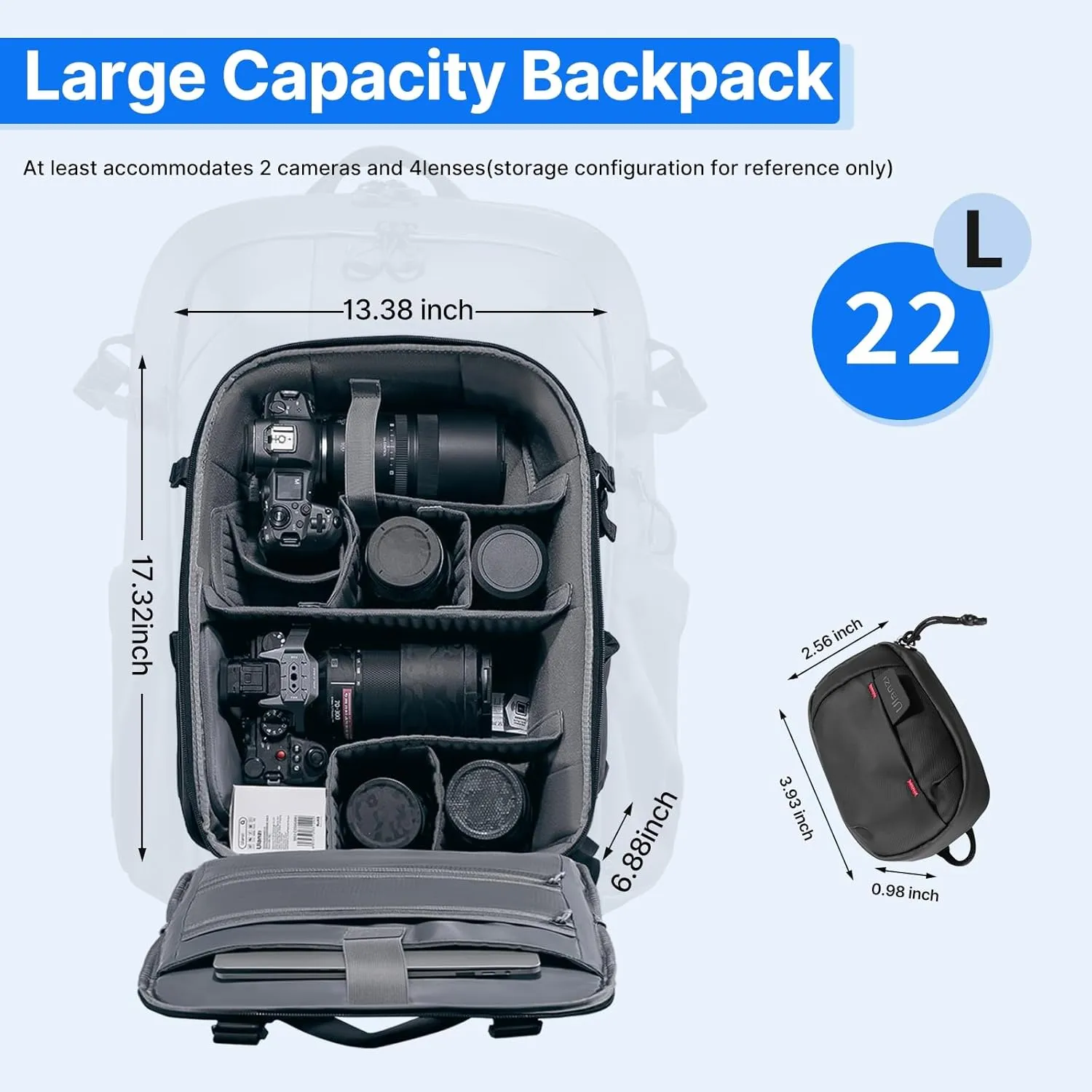 ULANZI BP09 Traker Camera Backpack • 22L • Versatile Camera Travel Bag • Quick Access • Well Organized Professional Photography Storage • Shoulder Backpack • for Sony/Nikon DSLR Cameras
