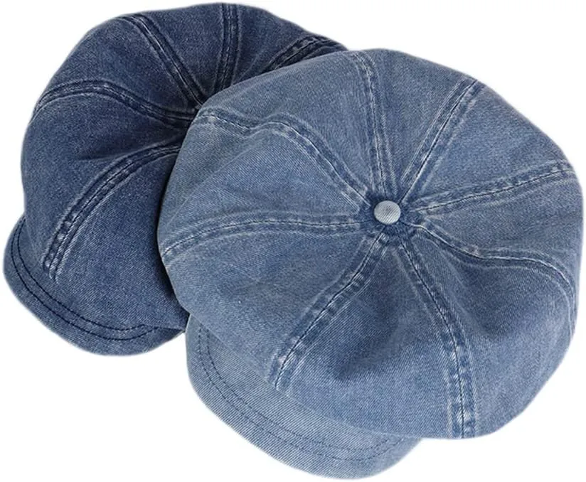 Unisex Japanese Oversized Denim Cotton Newsboy Hats Vintage Unisex Paperboy Painter Beret Cap