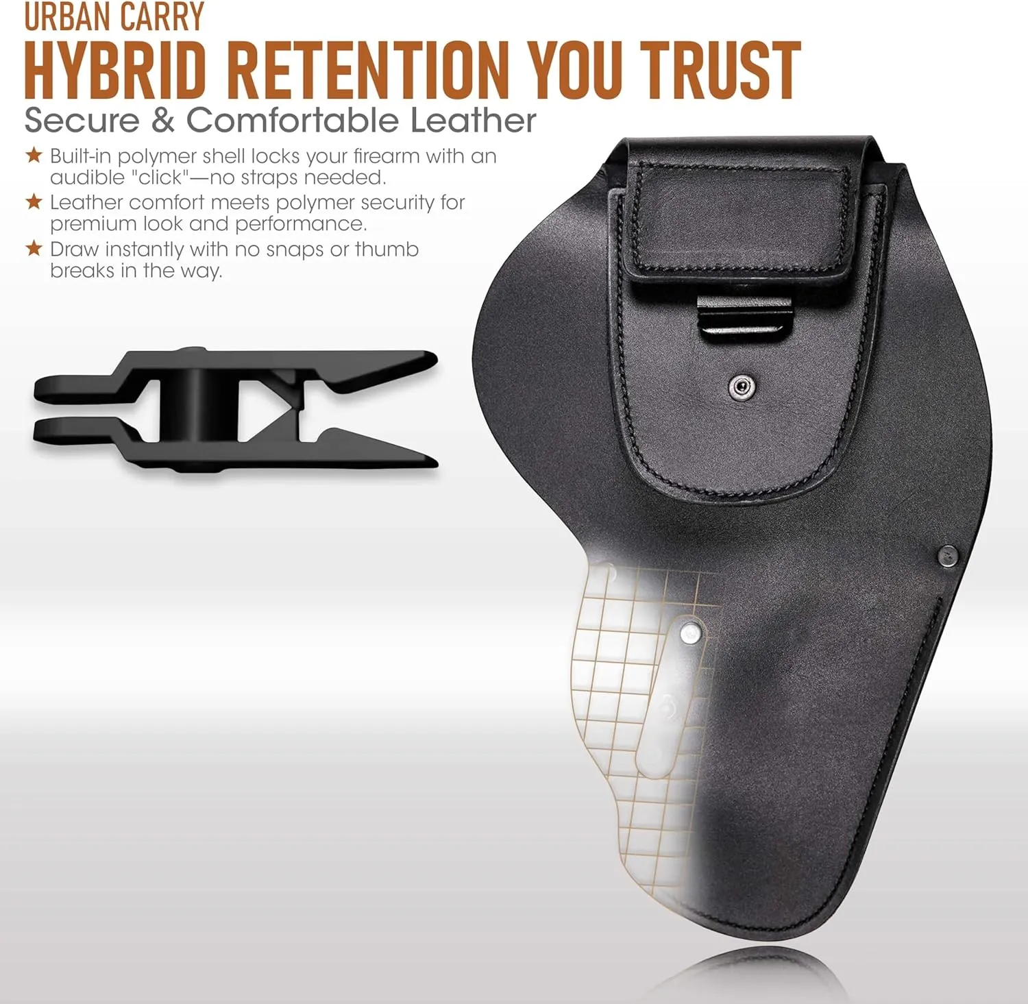 Urban Carry LockLeather G3 Holster - Leather/Polymer Hybrid Design for Optimal Concealment | Available in Cadet, Trooper, Lieutenant, & Captain Sizes for a Wide Range of Firearms