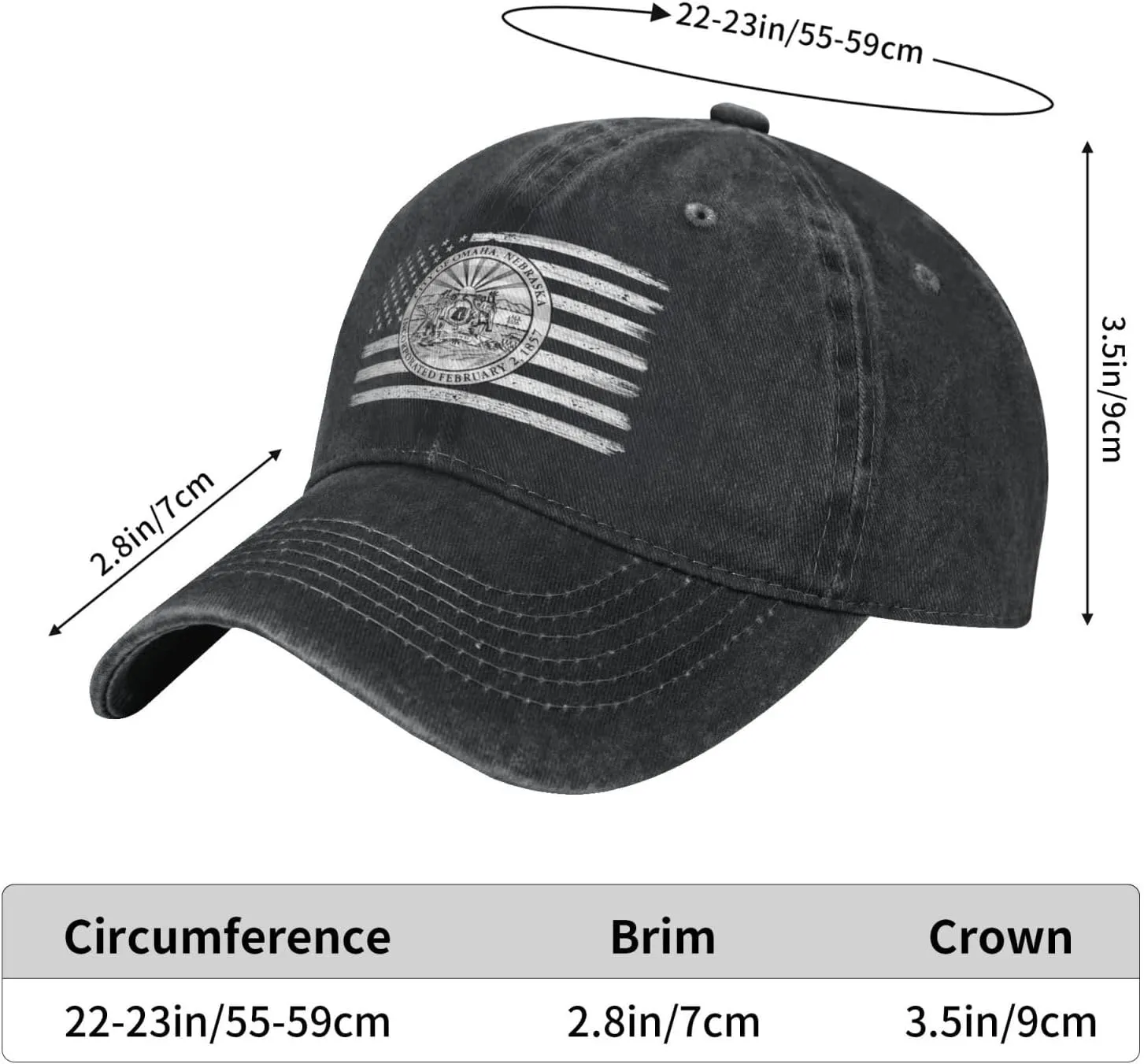 US and Seal of Omaha, Nebraska Baseball Cap for Men Women Adjustable Vintage Washed Cotton Dad Hat