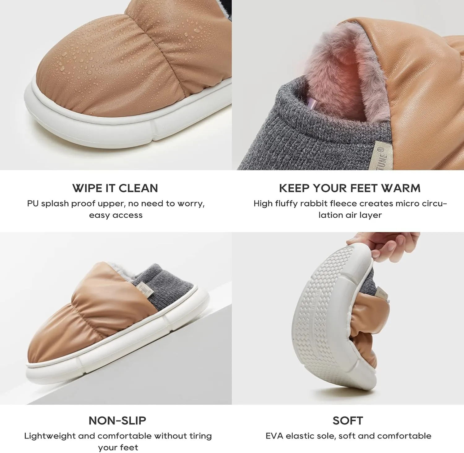 utune Slippers for Women House Slippers for Men Warm Thick Sole Non-Slip Fuzzy Shoes for Indoor and Outdoor