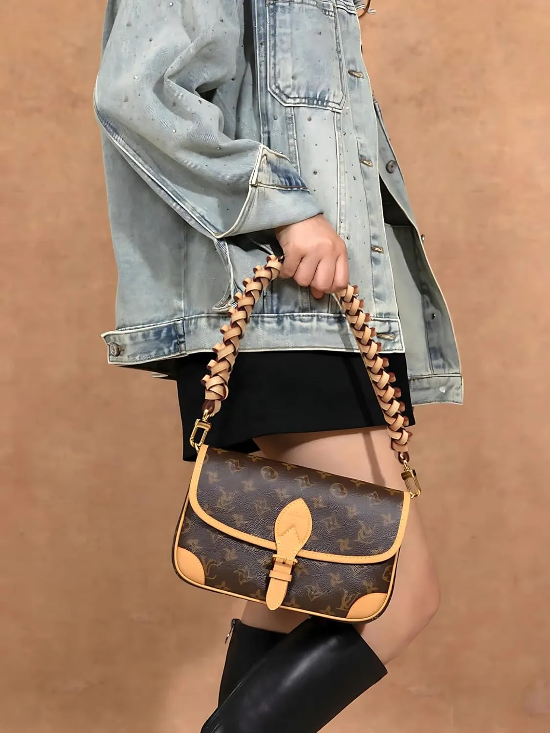 Vachetta Leather Braided Purse Handle for Neonoe Strap Metis Noe BB NM Beaubourg Hobo Bucket Bag Luxury Short Handle Strap Replacement