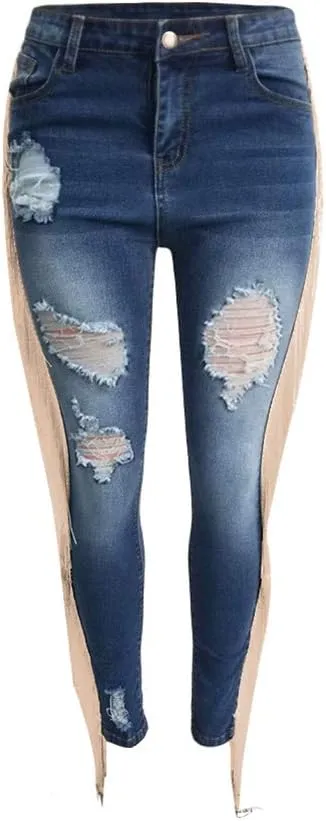 Vakkest Bell Bottom Jeans for Women Flare Jeans High Waist Bootcut Plus Size Ripped Hole Jeans Denim Leggings Pants