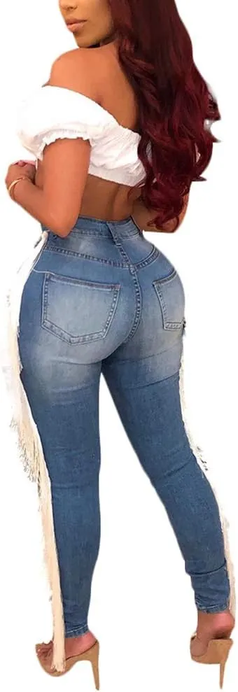 Vakkest Bell Bottom Jeans for Women Flare Jeans High Waist Bootcut Plus Size Ripped Hole Jeans Denim Leggings Pants