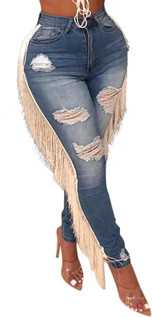 Vakkest Bell Bottom Jeans for Women Flare Jeans High Waist Bootcut Plus Size Ripped Hole Jeans Denim Leggings Pants