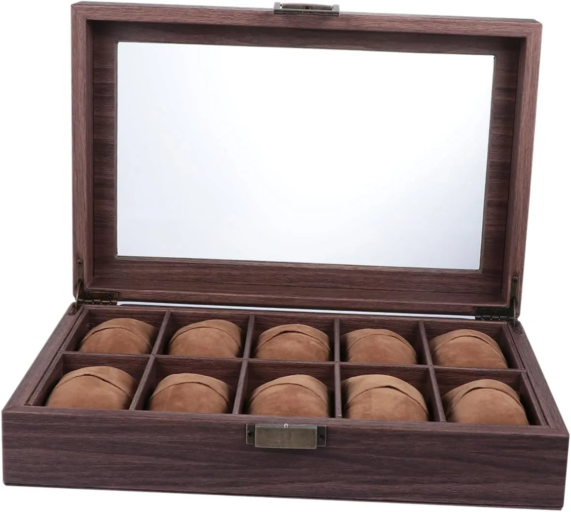 VALICLUD Watch Box Case Organizer Display 10 Slots Watch Holder Wood Grain Pu Leather Fashionable Watch Storage Display