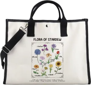 Valley Game Inspired Flora Of Star-dew Tote Bag - Pelican Town Flowers Vintage Botanical Shoulder Bag - Farm Sim Gift