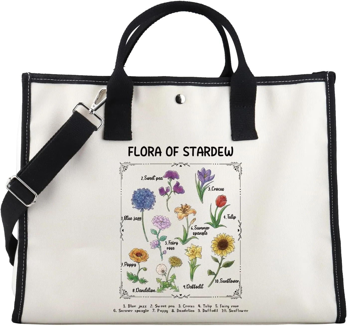 Valley Game Inspired Flora Of Star-dew Tote Bag - Pelican Town Flowers Vintage Botanical Shoulder Bag - Farm Sim Gift