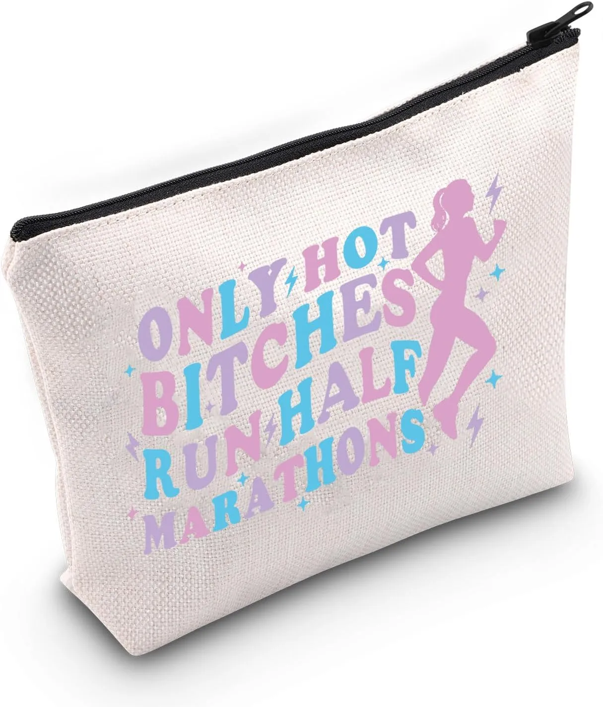VAMSII Half Marathon Runner Appreciation Gift Only Hot B* Run Half Marathons Makeup Bag Female Runner Cosmetic Bag Half Marathon Lover Gift (Only Hot B* Run Half Marathons M)