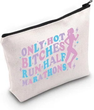 VAMSII Half Marathon Runner Appreciation Gift Only Hot B* Run Half Marathons Makeup Bag Female Runner Cosmetic Bag Half Marathon Lover Gift (Only Hot B* Run Half Marathons M)
