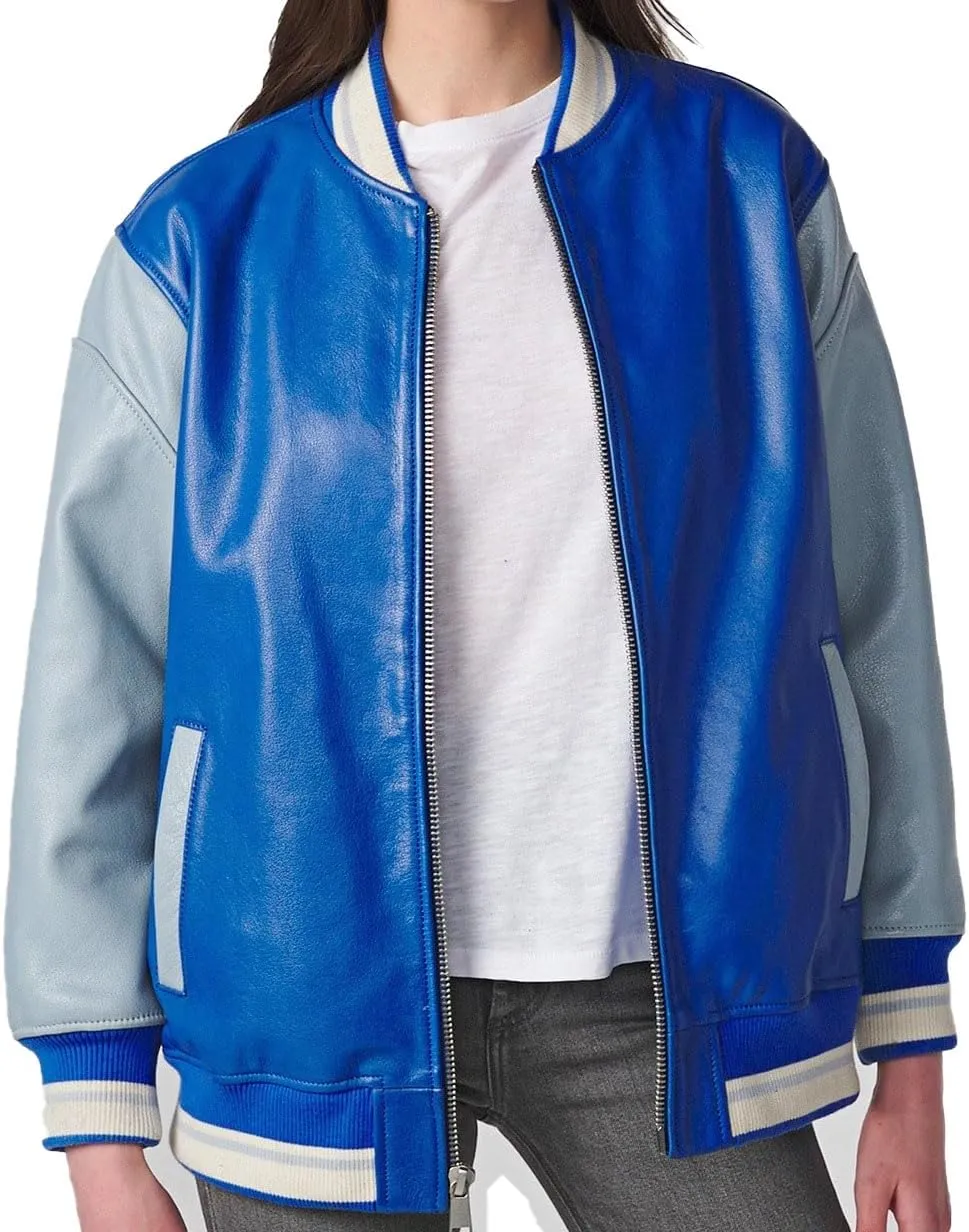 Varsity Jacket Women | Genuine Leather Suede Bomber Jacket