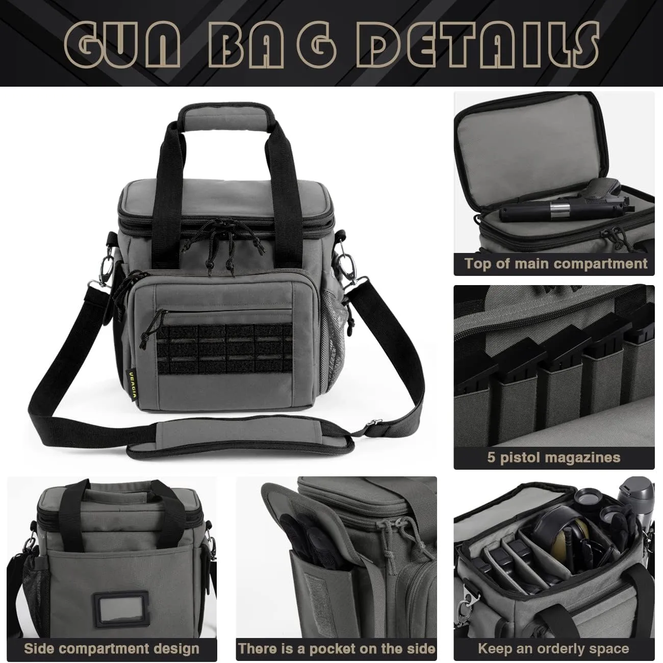 VEAGIA Pistol Range Pack Gun bag Gun case Range bag Gun safe Lockable Double layer explosion proof zipper that Multi pistol soft carrying Bags (Grey 1.0)