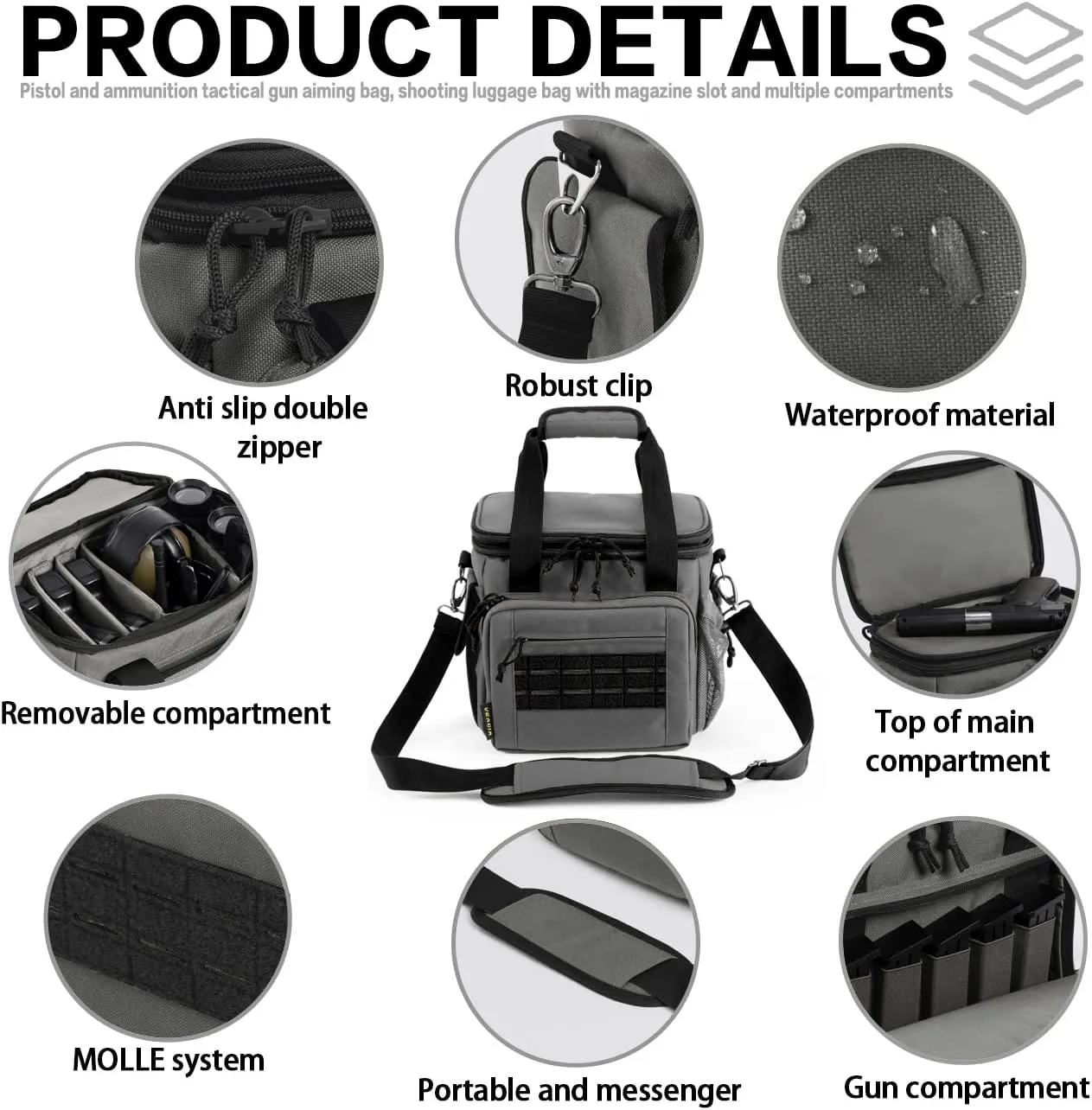 VEAGIA Pistol Range Pack Gun bag Gun case Range bag Gun safe Lockable Double layer explosion proof zipper that Multi pistol soft carrying Bags (Grey 1.0)