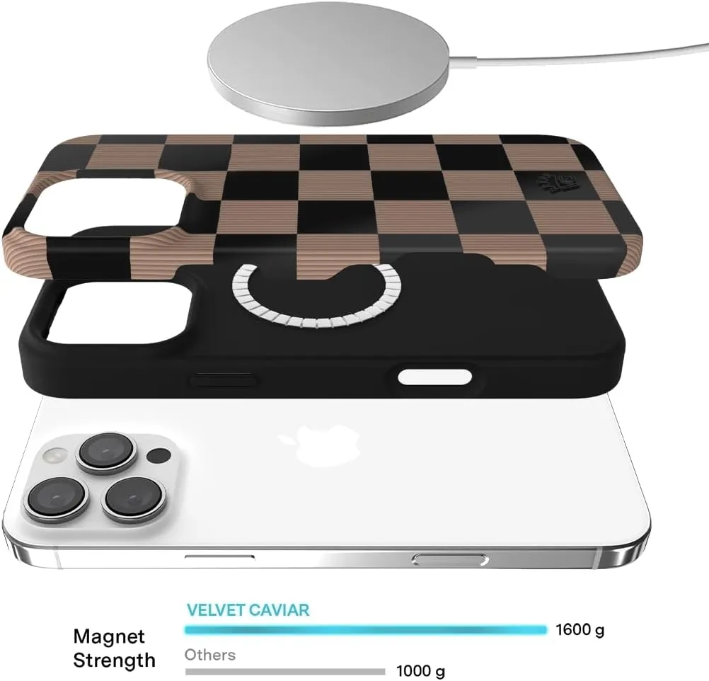 VELVET CAVIAR Checkered Phone Case for iPhone 16 Pro - Compatible with MagSafe [10ft Drop Tested] - Cute Protective Cover for Women - Mocha Brown Black