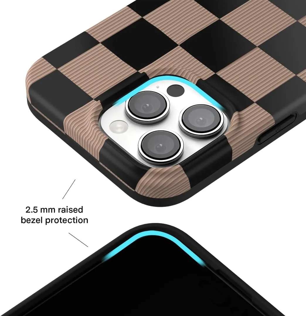VELVET CAVIAR Checkered Phone Case for iPhone 16 Pro - Compatible with MagSafe [10ft Drop Tested] - Cute Protective Cover for Women - Mocha Brown Black